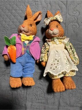Vintage Russ Articulated Rabbit Couple Figurine Approximately 6” Tall